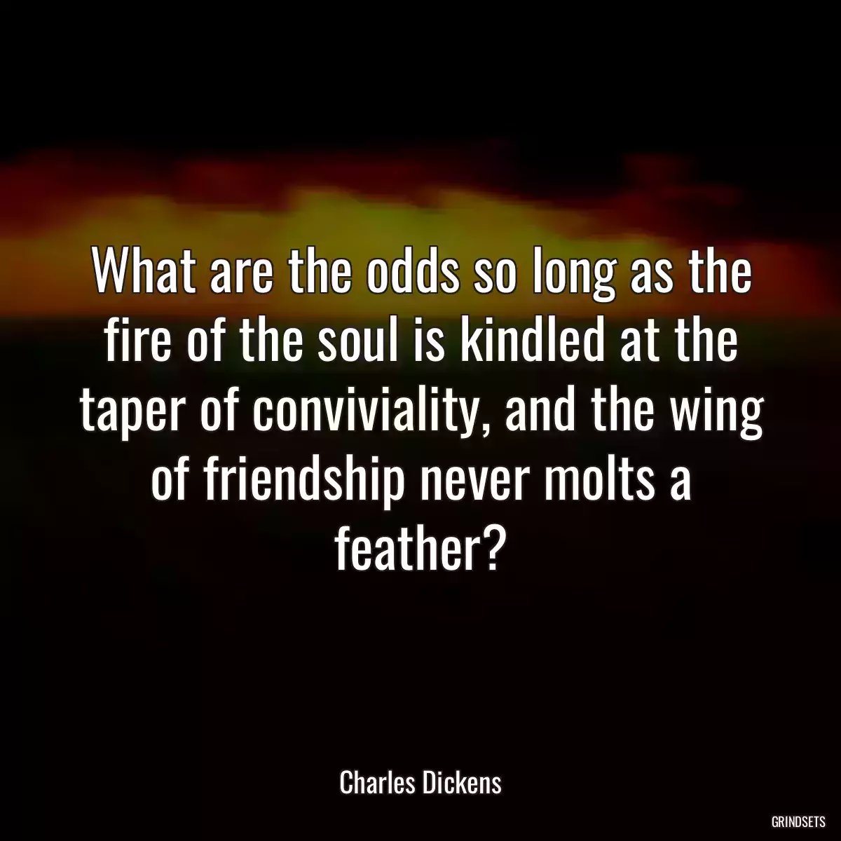 What are the odds so long as the fire of the soul is kindled at the taper of conviviality, and the wing of friendship never molts a feather?