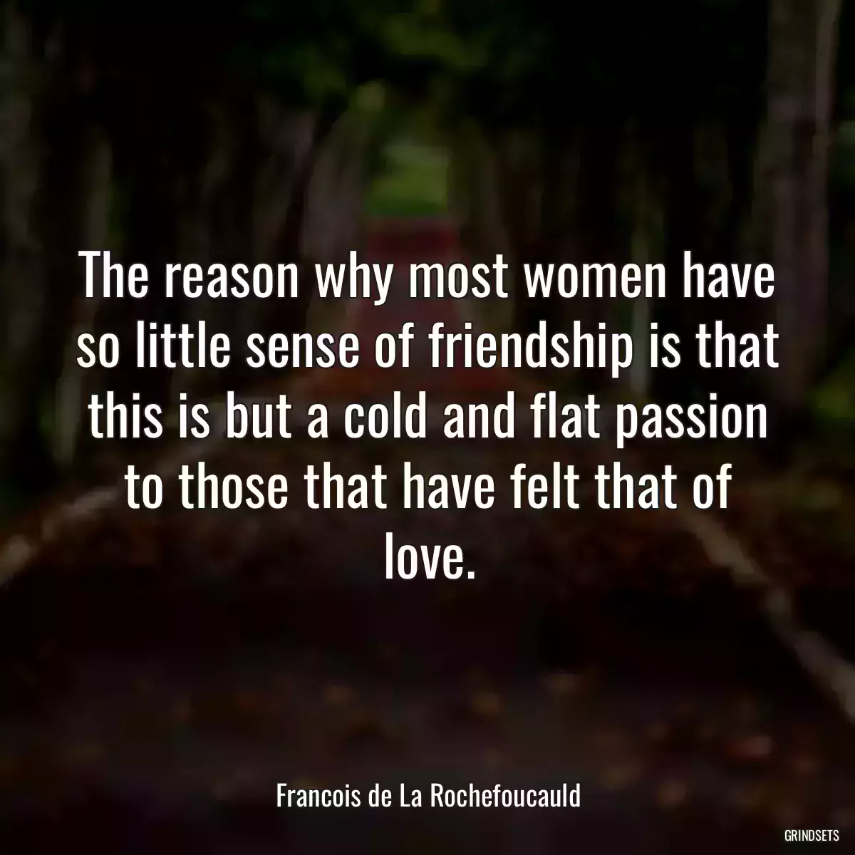 The reason why most women have so little sense of friendship is that this is but a cold and flat passion to those that have felt that of love.