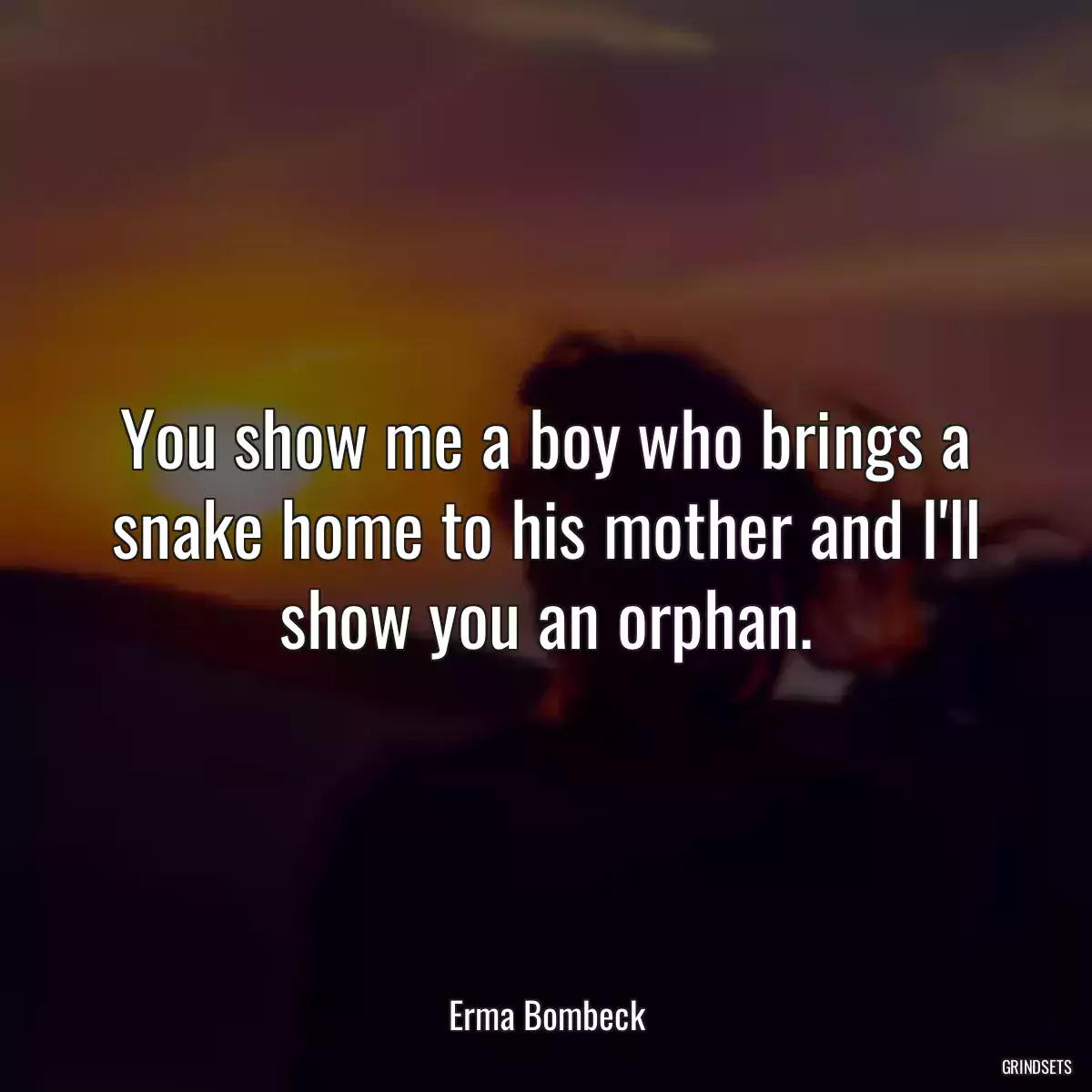 You show me a boy who brings a snake home to his mother and I\'ll show you an orphan.