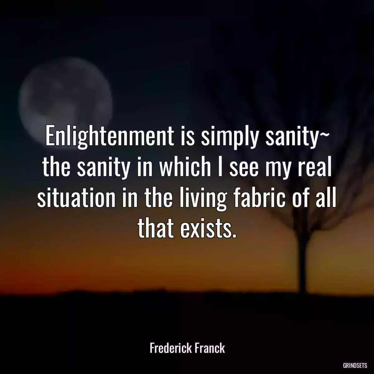 Enlightenment is simply sanity~ the sanity in which I see my real situation in the living fabric of all that exists.