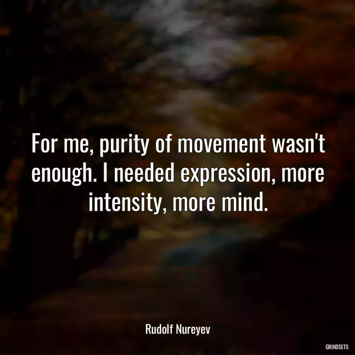 For me, purity of movement wasn\'t enough. I needed expression, more intensity, more mind.