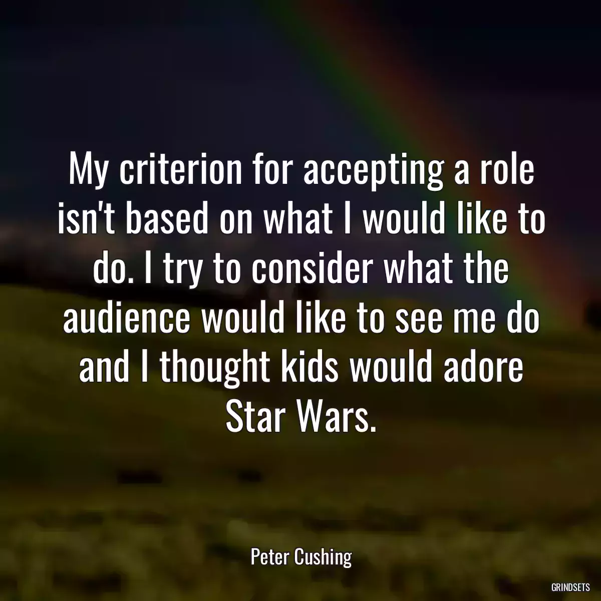 My criterion for accepting a role isn\'t based on what I would like to do. I try to consider what the audience would like to see me do and I thought kids would adore Star Wars.