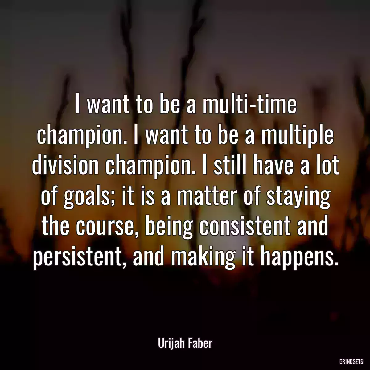 I want to be a multi-time champion. I want to be a multiple division champion. I still have a lot of goals; it is a matter of staying the course, being consistent and persistent, and making it happens.