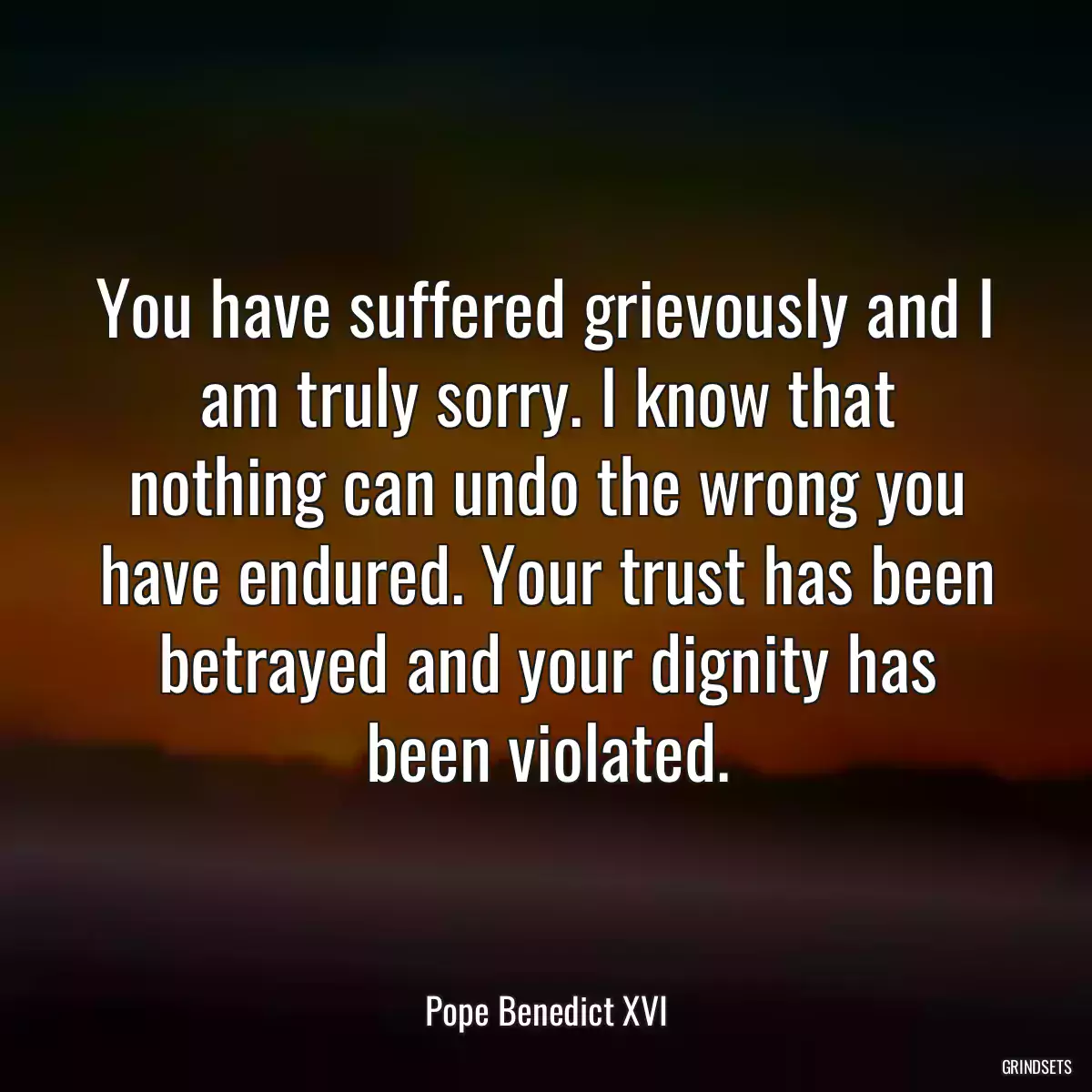 You have suffered grievously and I am truly sorry. I know that nothing can undo the wrong you have endured. Your trust has been betrayed and your dignity has been violated.