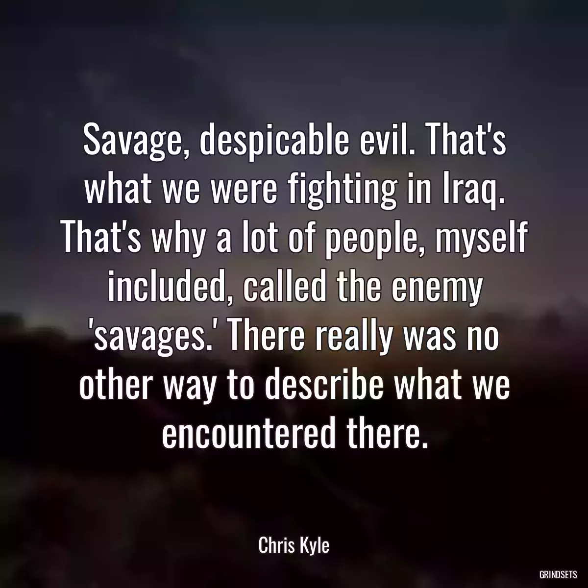 Savage, despicable evil. That\'s what we were fighting in Iraq. That\'s why a lot of people, myself included, called the enemy \'savages.\' There really was no other way to describe what we encountered there.