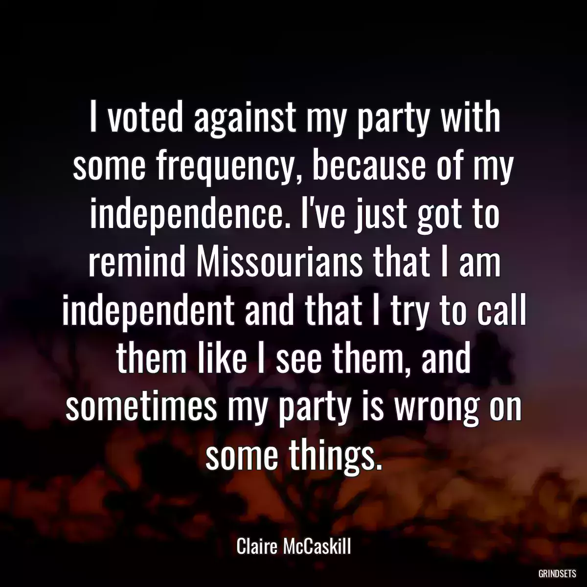 I voted against my party with some frequency, because of my independence. I\'ve just got to remind Missourians that I am independent and that I try to call them like I see them, and sometimes my party is wrong on some things.