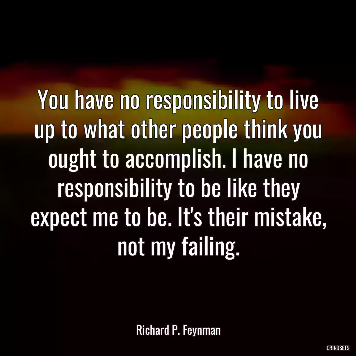 You have no responsibility to live up to what other people think you ought to accomplish. I have no responsibility to be like they expect me to be. It\'s their mistake, not my failing.