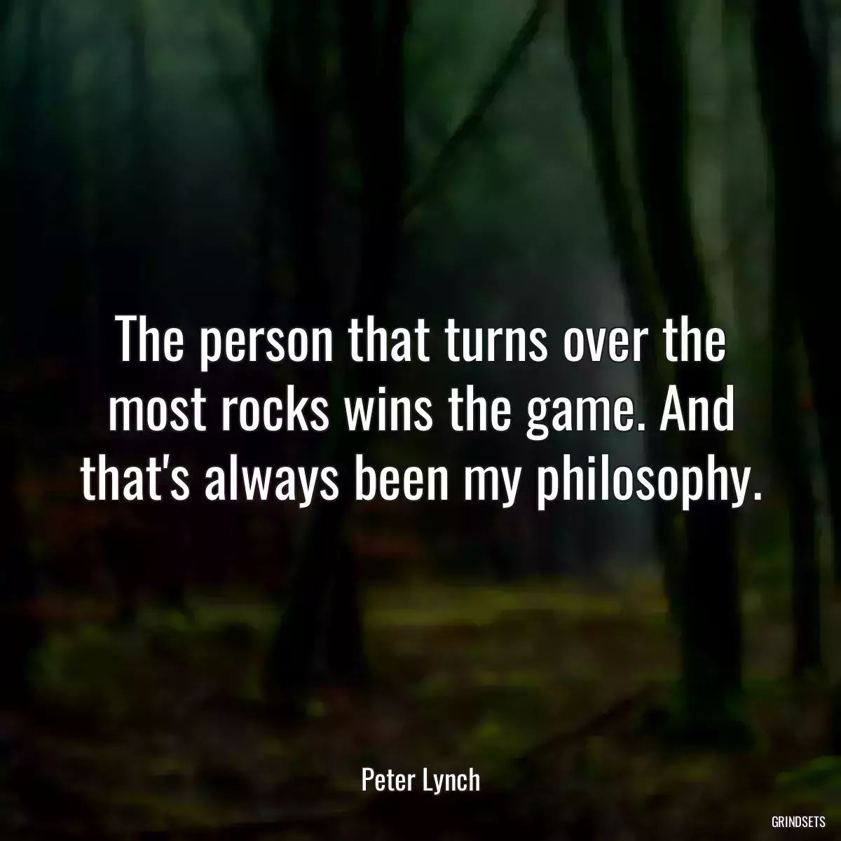 The person that turns over the most rocks wins the game. And that\'s always been my philosophy.