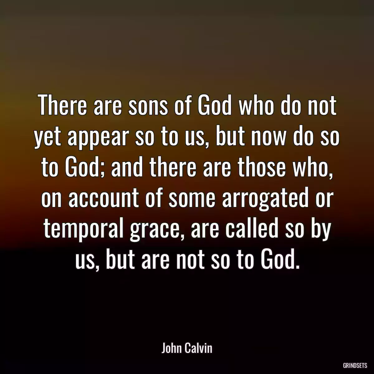 There are sons of God who do not yet appear so to us, but now do so to God; and there are those who, on account of some arrogated or temporal grace, are called so by us, but are not so to God.