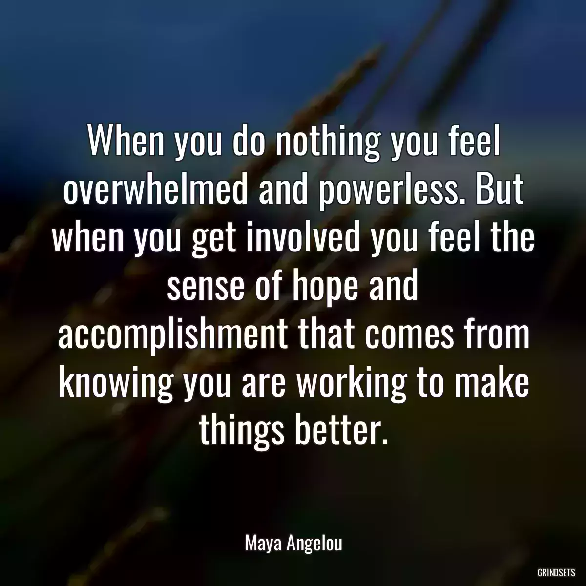 When you do nothing you feel overwhelmed and powerless. But when you get involved you feel the sense of hope and accomplishment that comes from knowing you are working to make things better.