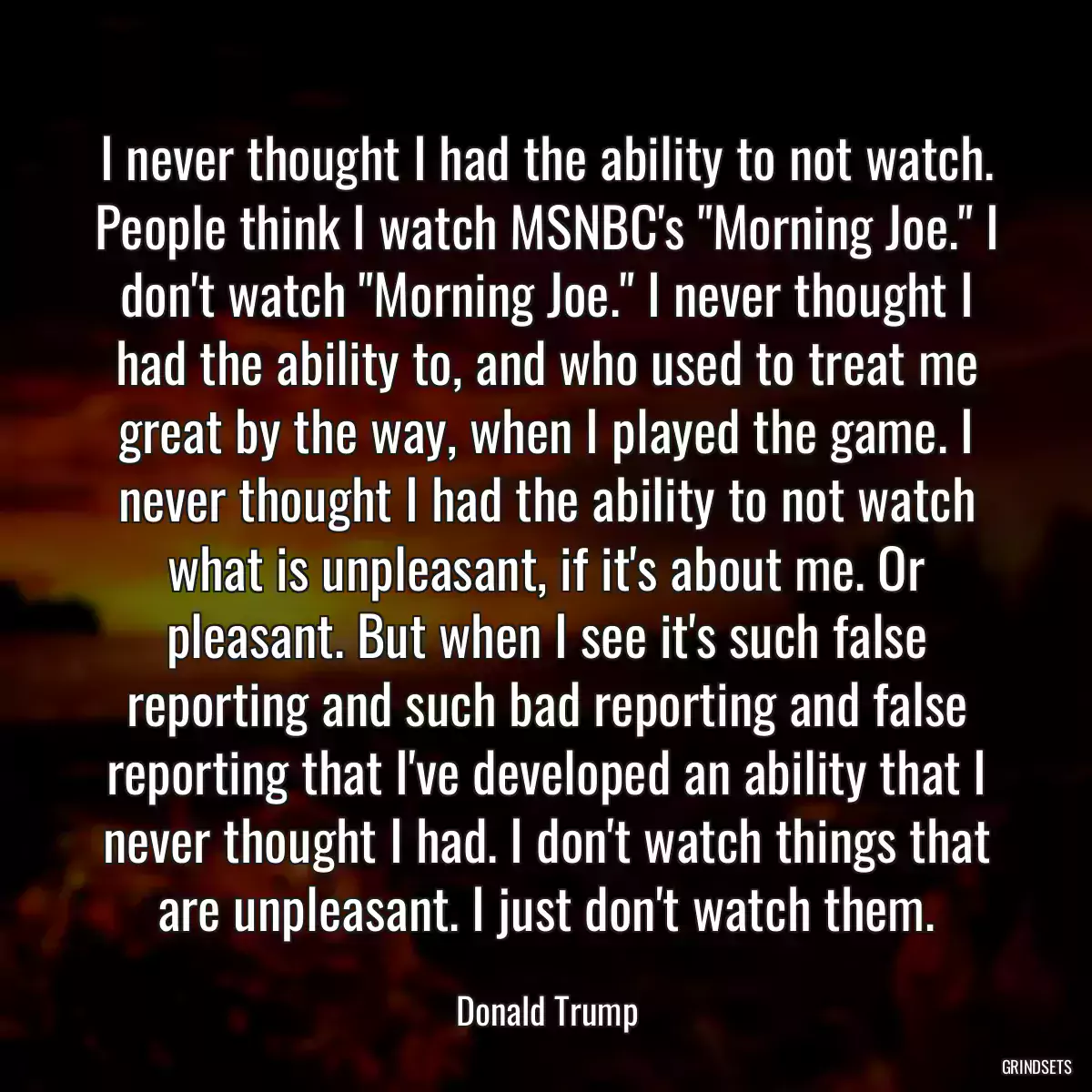 I never thought I had the ability to not watch. People think I watch MSNBC\'s \