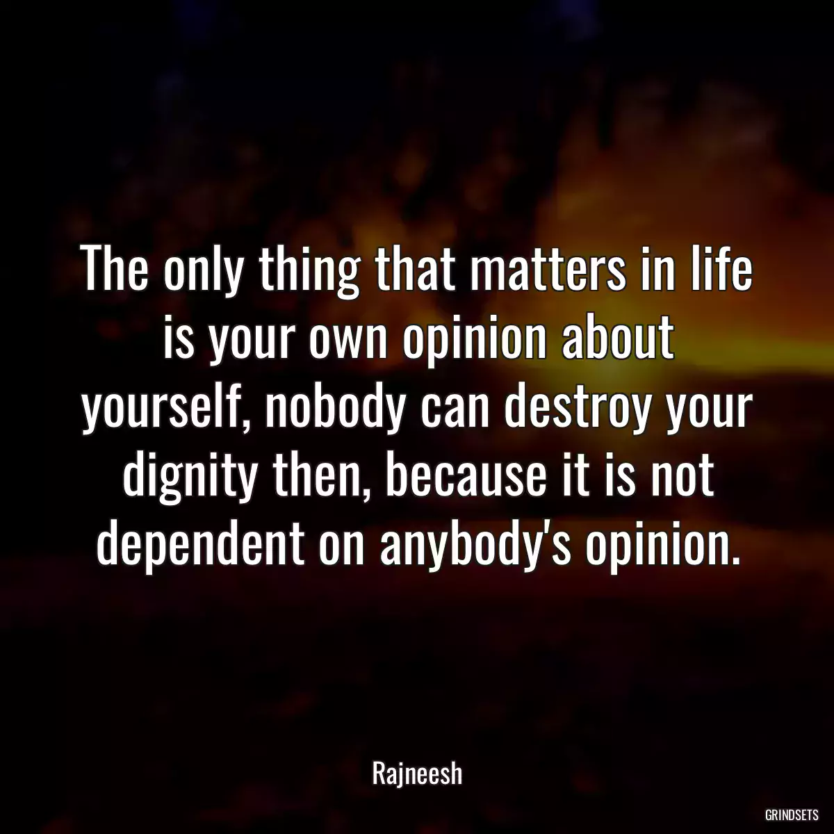 The only thing that matters in life is your own opinion about yourself, nobody can destroy your dignity then, because it is not dependent on anybody\'s opinion.