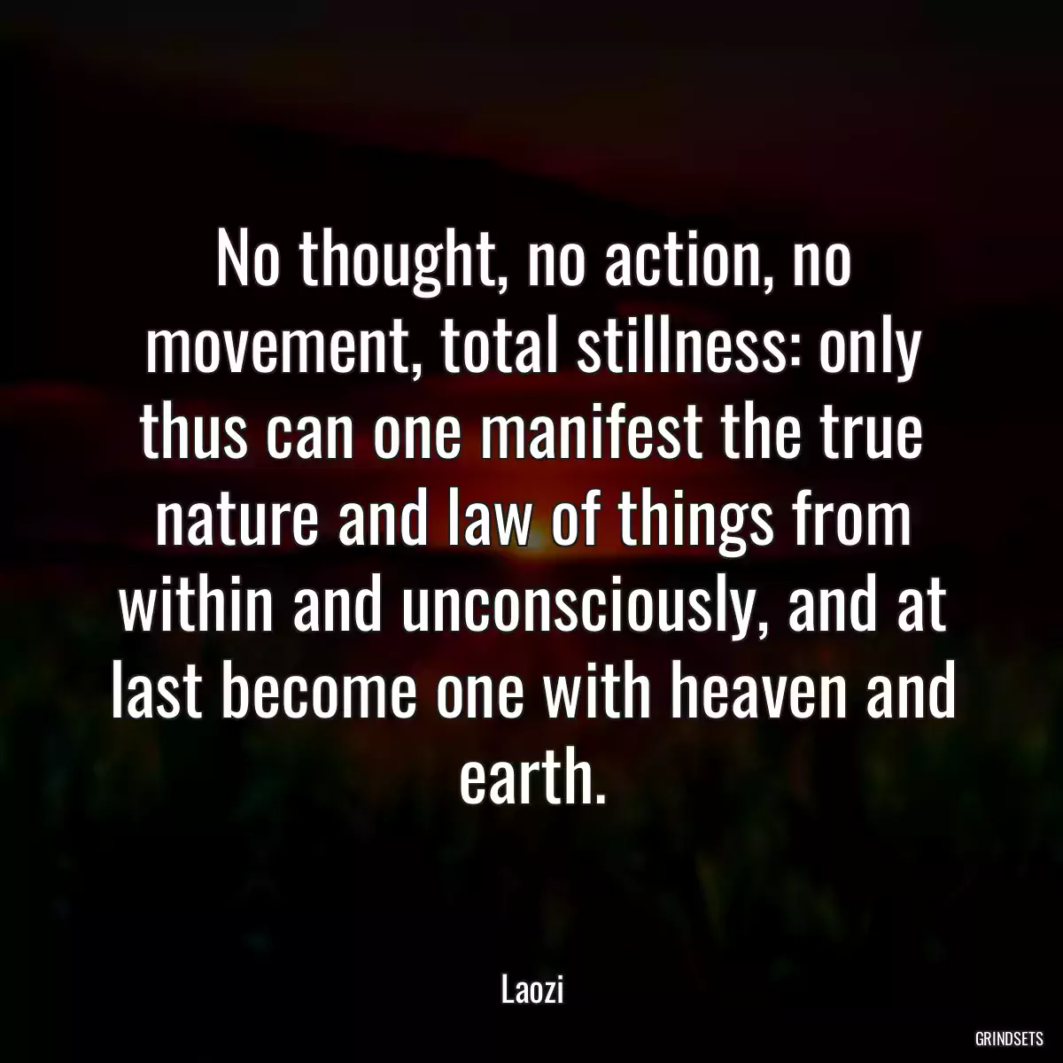 No thought, no action, no movement, total stillness: only thus can one manifest the true nature and law of things from within and unconsciously, and at last become one with heaven and earth.