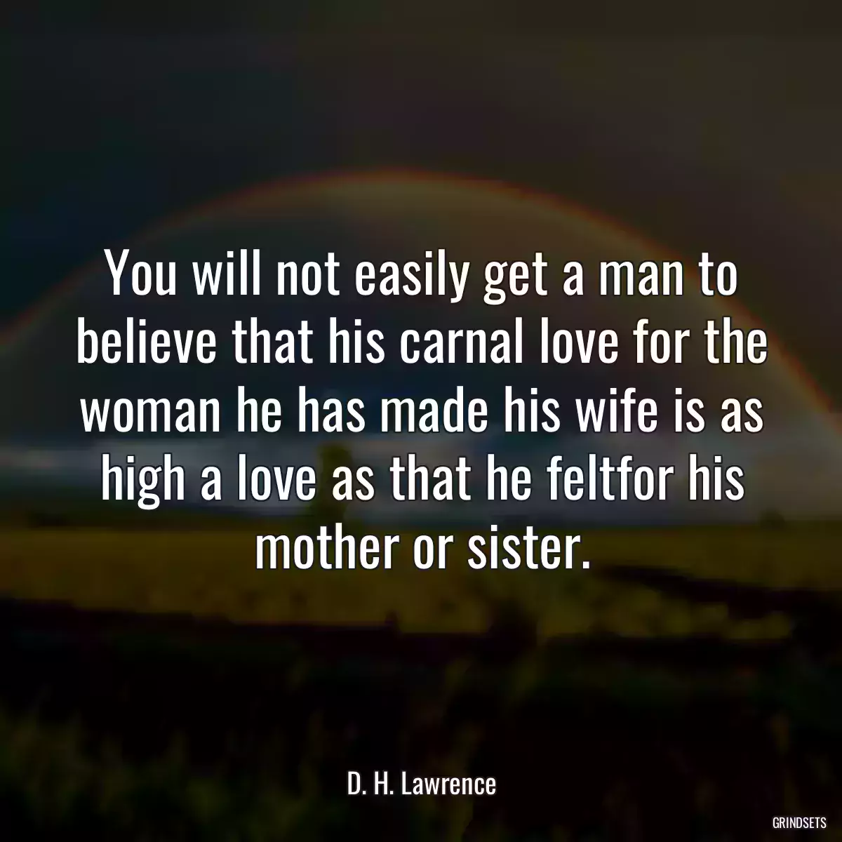 You will not easily get a man to believe that his carnal love for the woman he has made his wife is as high a love as that he feltfor his mother or sister.