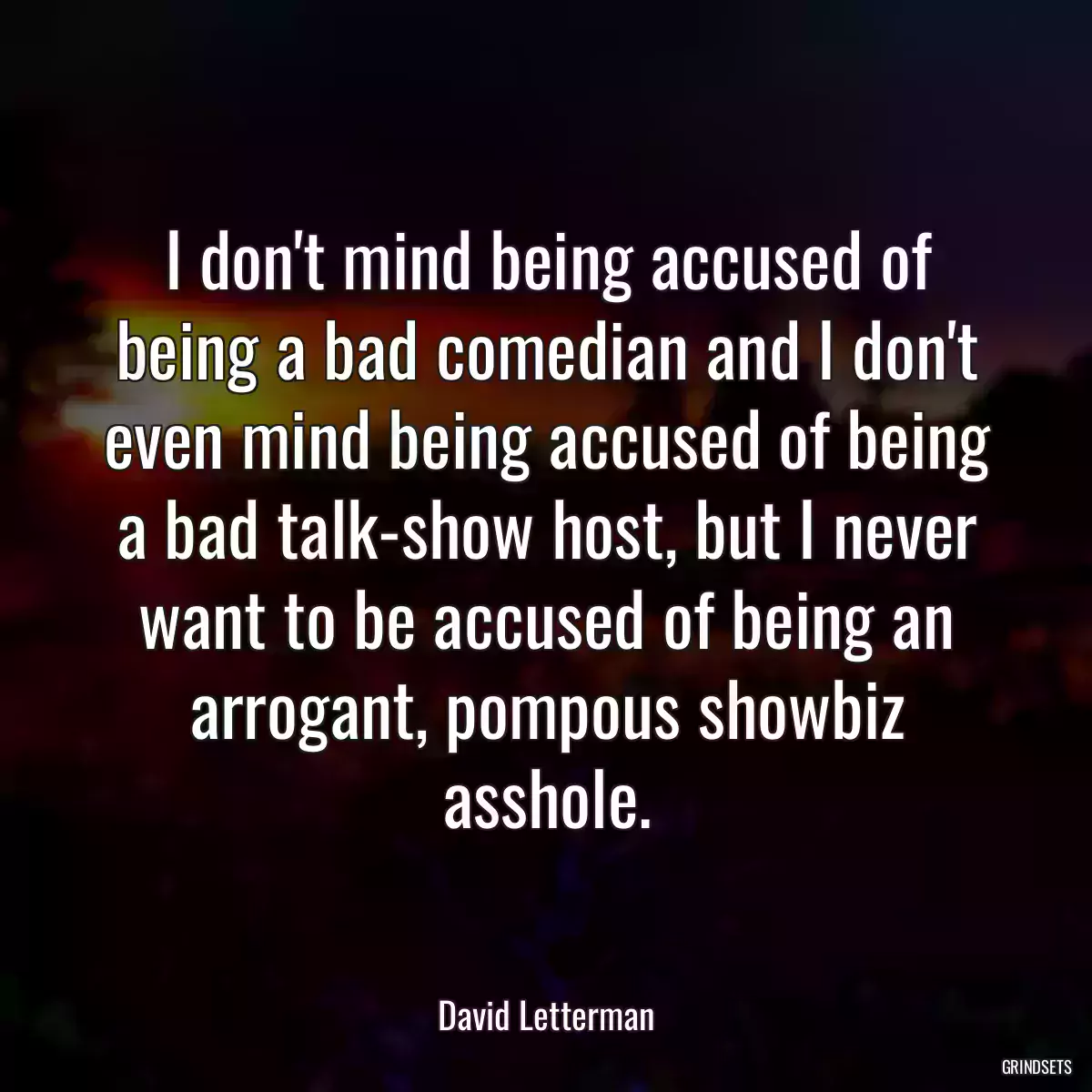 I don\'t mind being accused of being a bad comedian and I don\'t even mind being accused of being a bad talk-show host, but I never want to be accused of being an arrogant, pompous showbiz asshole.