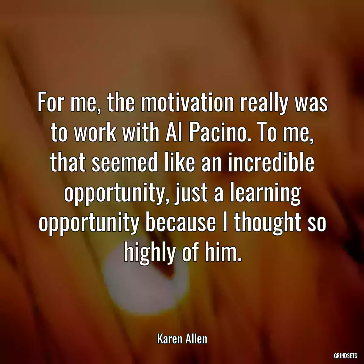 For me, the motivation really was to work with Al Pacino. To me, that seemed like an incredible opportunity, just a learning opportunity because I thought so highly of him.