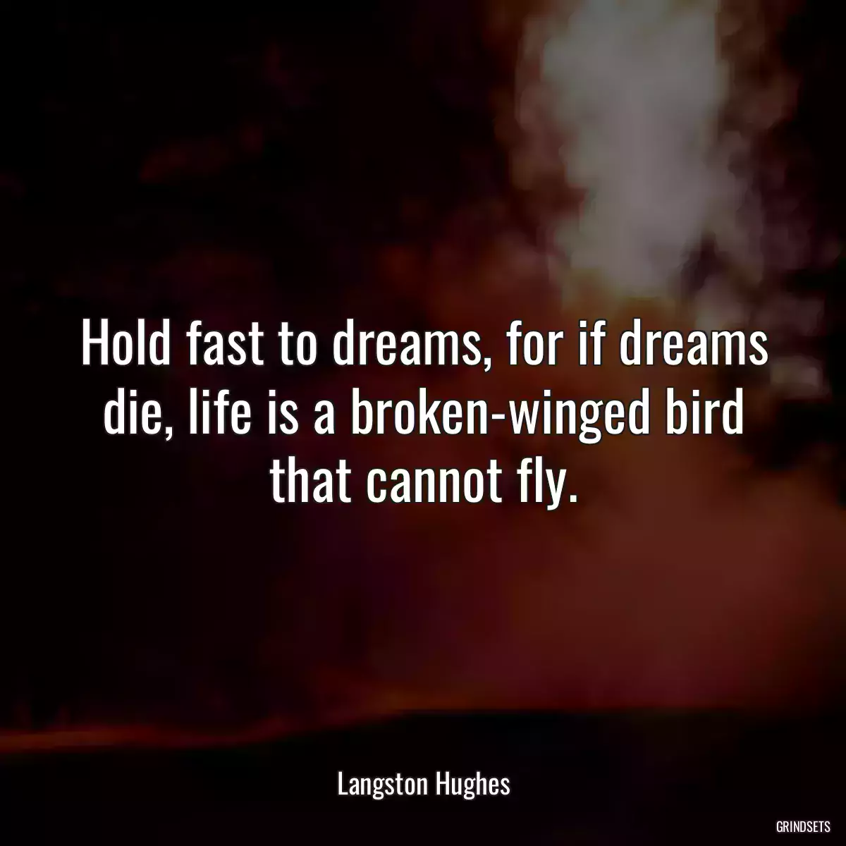 Hold fast to dreams, for if dreams die, life is a broken-winged bird that cannot fly.