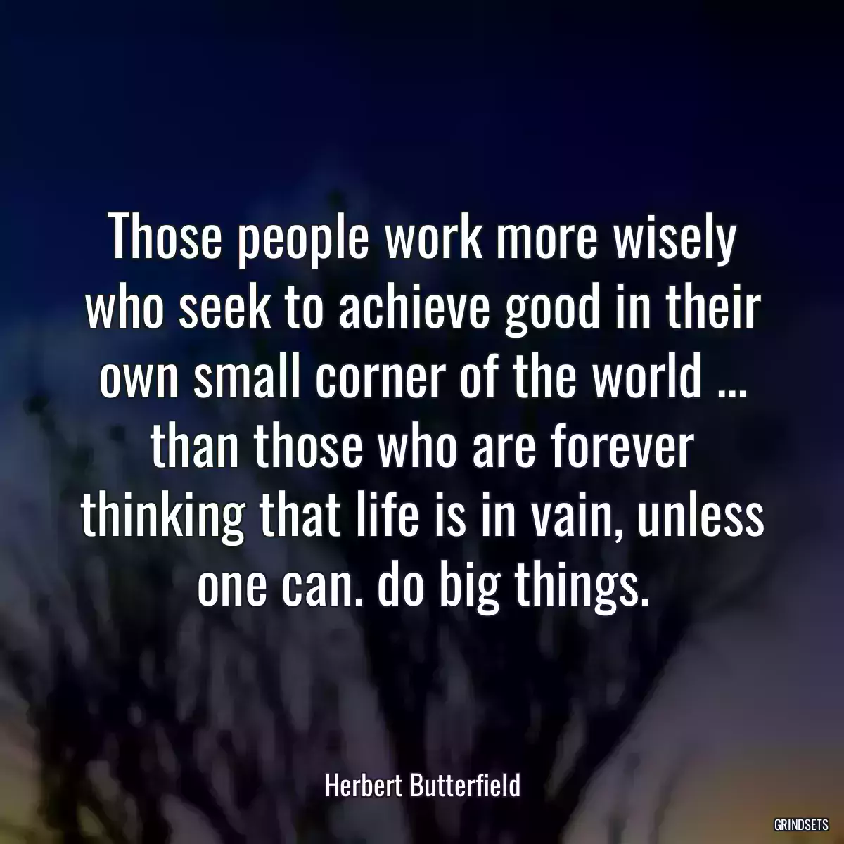 Those people work more wisely who seek to achieve good in their own small corner of the world ... than those who are forever thinking that life is in vain, unless one can. do big things.