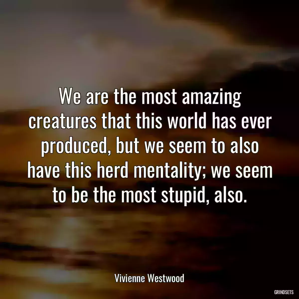 We are the most amazing creatures that this world has ever produced, but we seem to also have this herd mentality; we seem to be the most stupid, also.