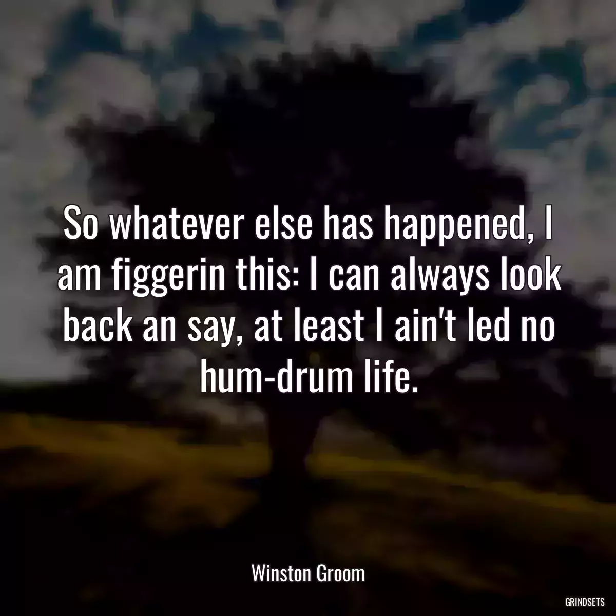 So whatever else has happened, I am figgerin this: I can always look back an say, at least I ain\'t led no hum-drum life.