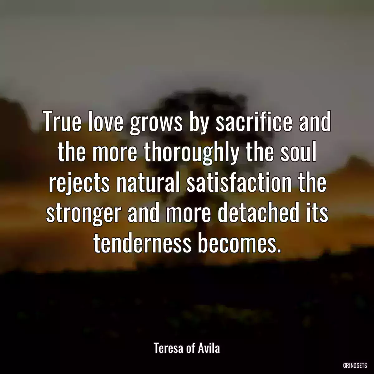 True love grows by sacrifice and the more thoroughly the soul rejects natural satisfaction the stronger and more detached its tenderness becomes.