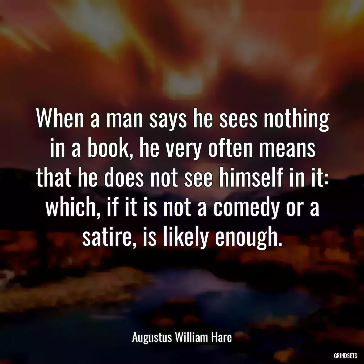 When a man says he sees nothing in a book, he very often means that he does not see himself in it: which, if it is not a comedy or a satire, is likely enough.