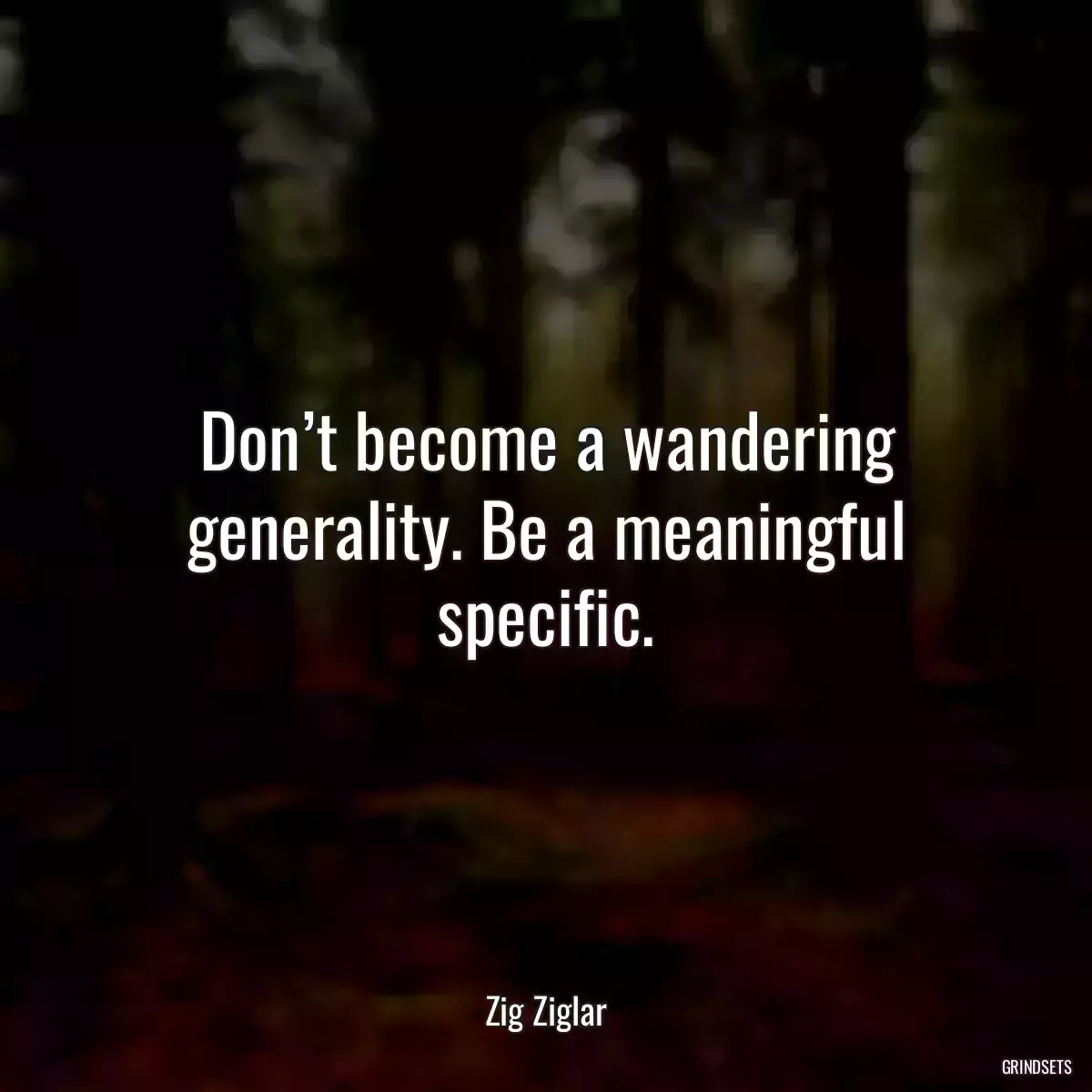 Don’t become a wandering generality. Be a meaningful specific.