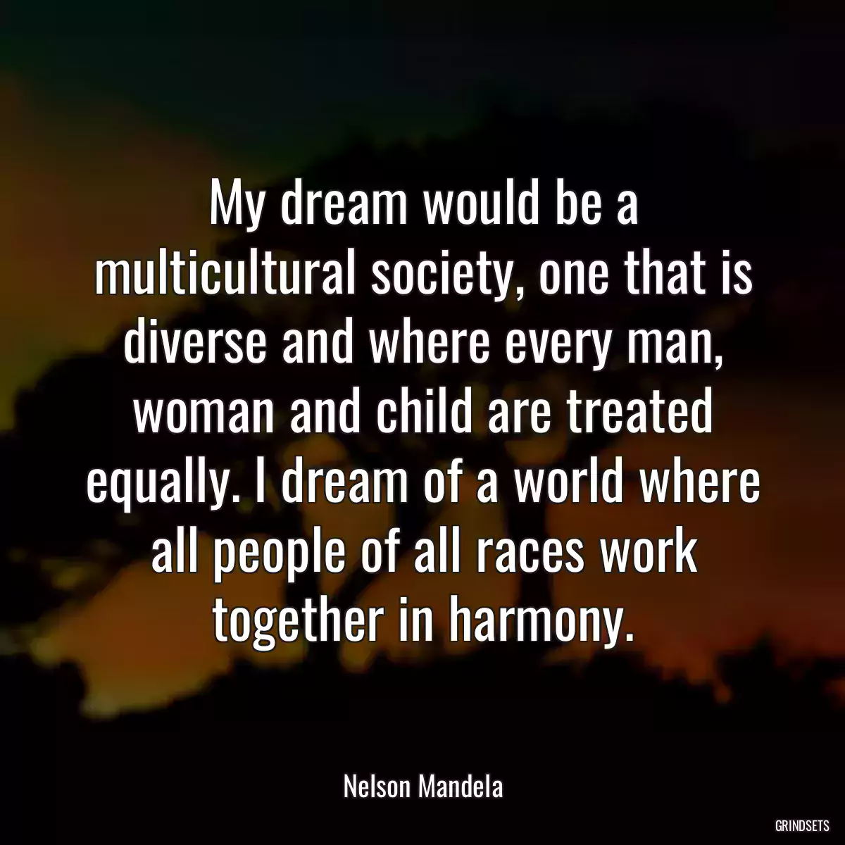 My dream would be a multicultural society, one that is diverse and where every man, woman and child are treated equally. I dream of a world where all people of all races work together in harmony.