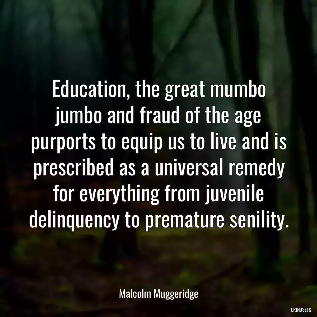 Education, the great mumbo jumbo and fraud of the age purports to equip us to live and is prescribed as a universal remedy for everything from juvenile delinquency to premature senility.