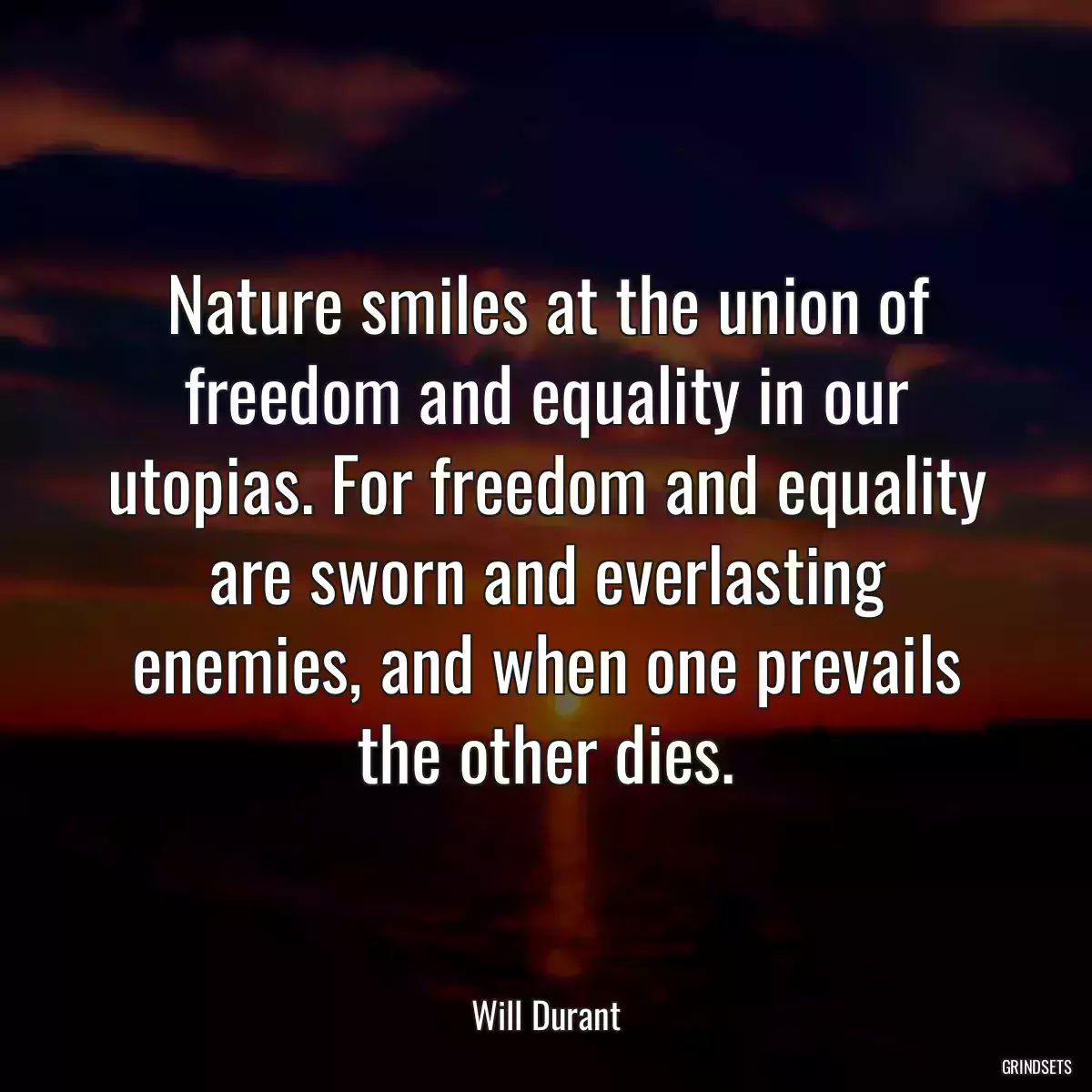 Nature smiles at the union of freedom and equality in our utopias. For freedom and equality are sworn and everlasting enemies, and when one prevails the other dies.