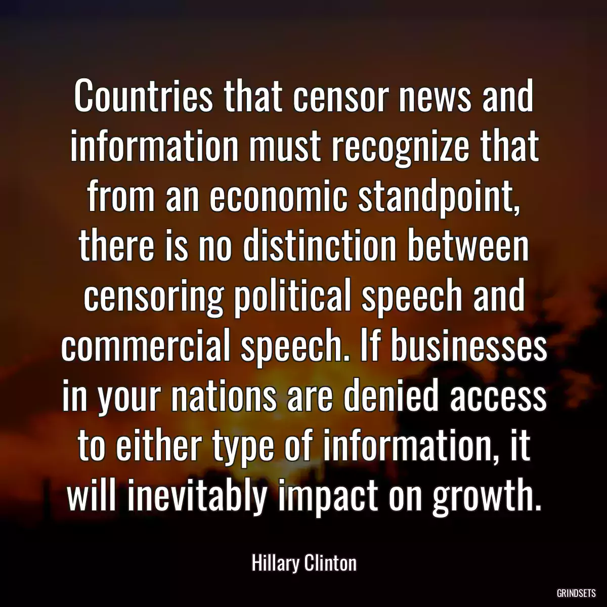 Countries that censor news and information must recognize that from an economic standpoint, there is no distinction between censoring political speech and commercial speech. If businesses in your nations are denied access to either type of information, it will inevitably impact on growth.