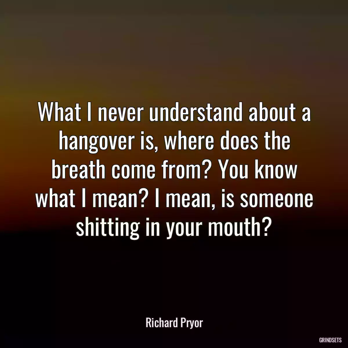 What I never understand about a hangover is, where does the breath come from? You know what I mean? I mean, is someone shitting in your mouth?