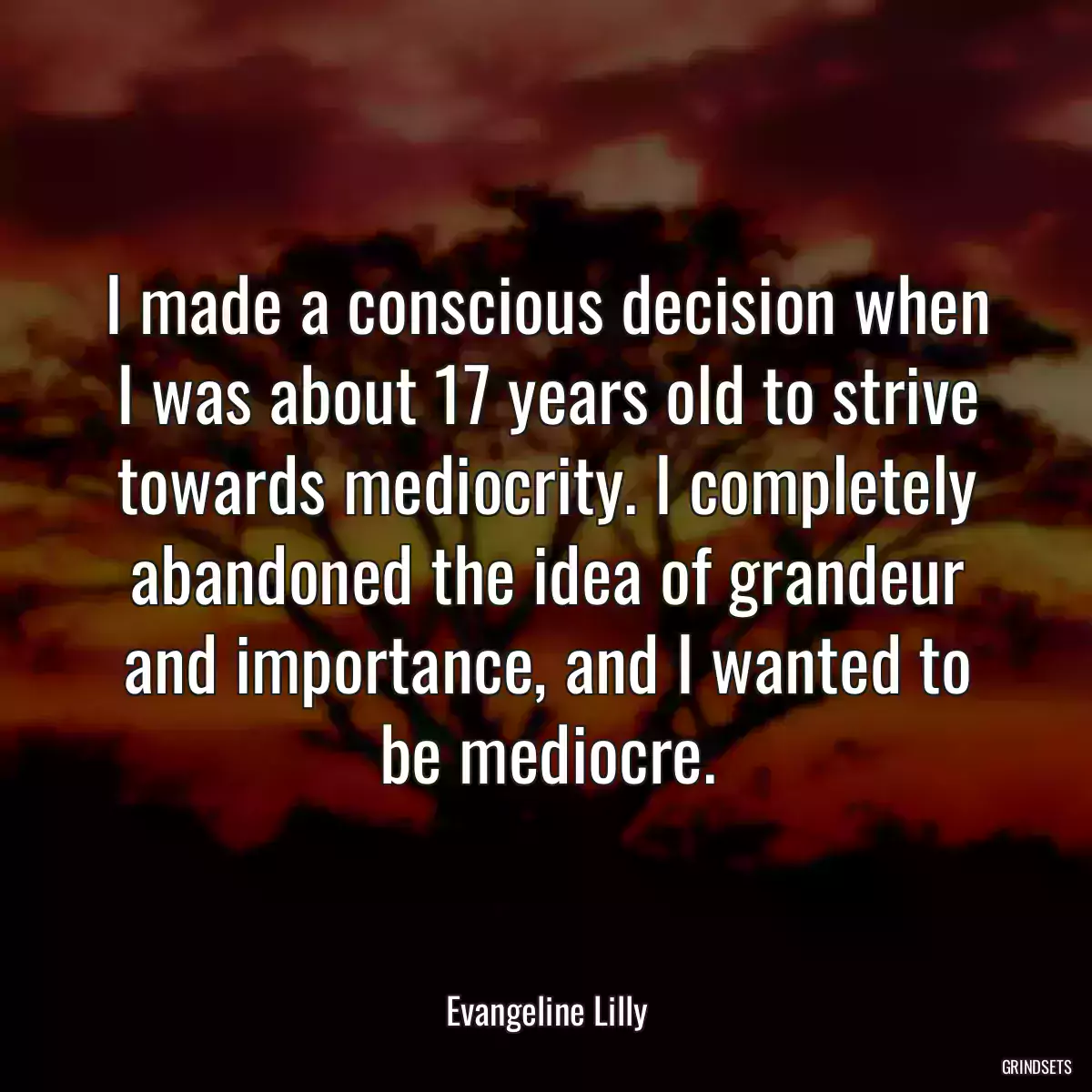 I made a conscious decision when I was about 17 years old to strive towards mediocrity. I completely abandoned the idea of grandeur and importance, and I wanted to be mediocre.