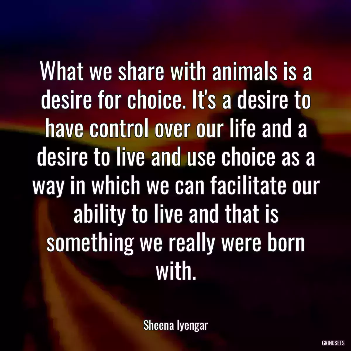 What we share with animals is a desire for choice. It\'s a desire to have control over our life and a desire to live and use choice as a way in which we can facilitate our ability to live and that is something we really were born with.