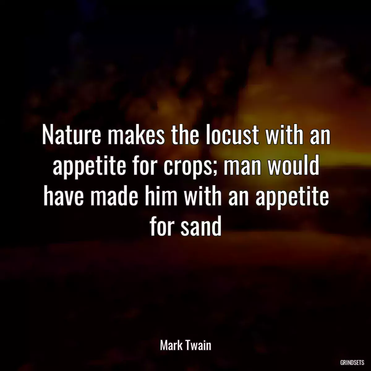 Nature makes the locust with an appetite for crops; man would have made him with an appetite for sand