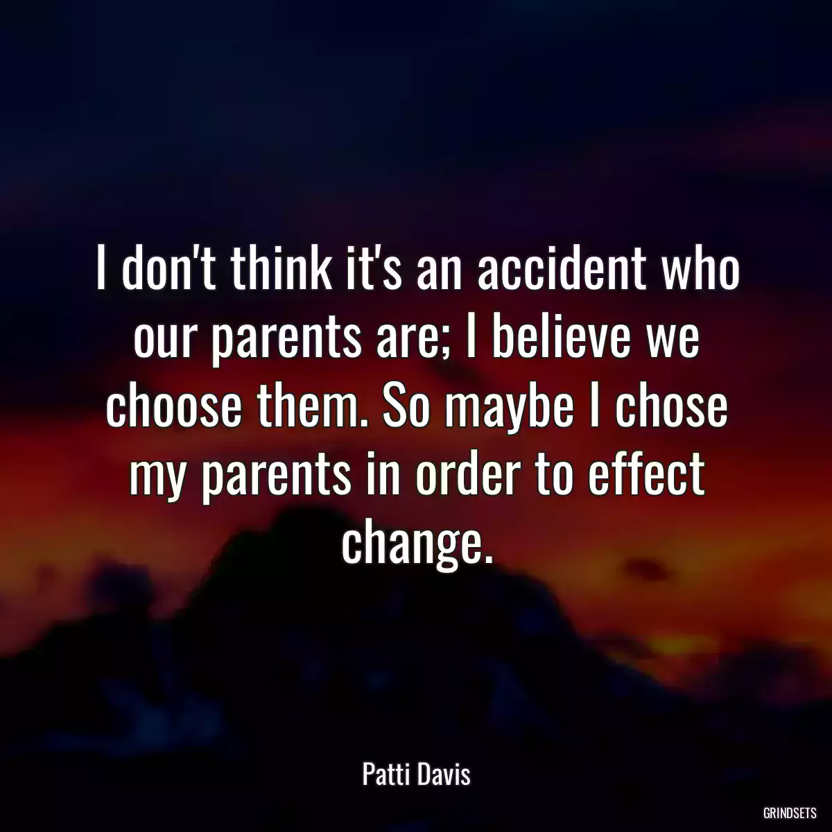 I don\'t think it\'s an accident who our parents are; I believe we choose them. So maybe I chose my parents in order to effect change.