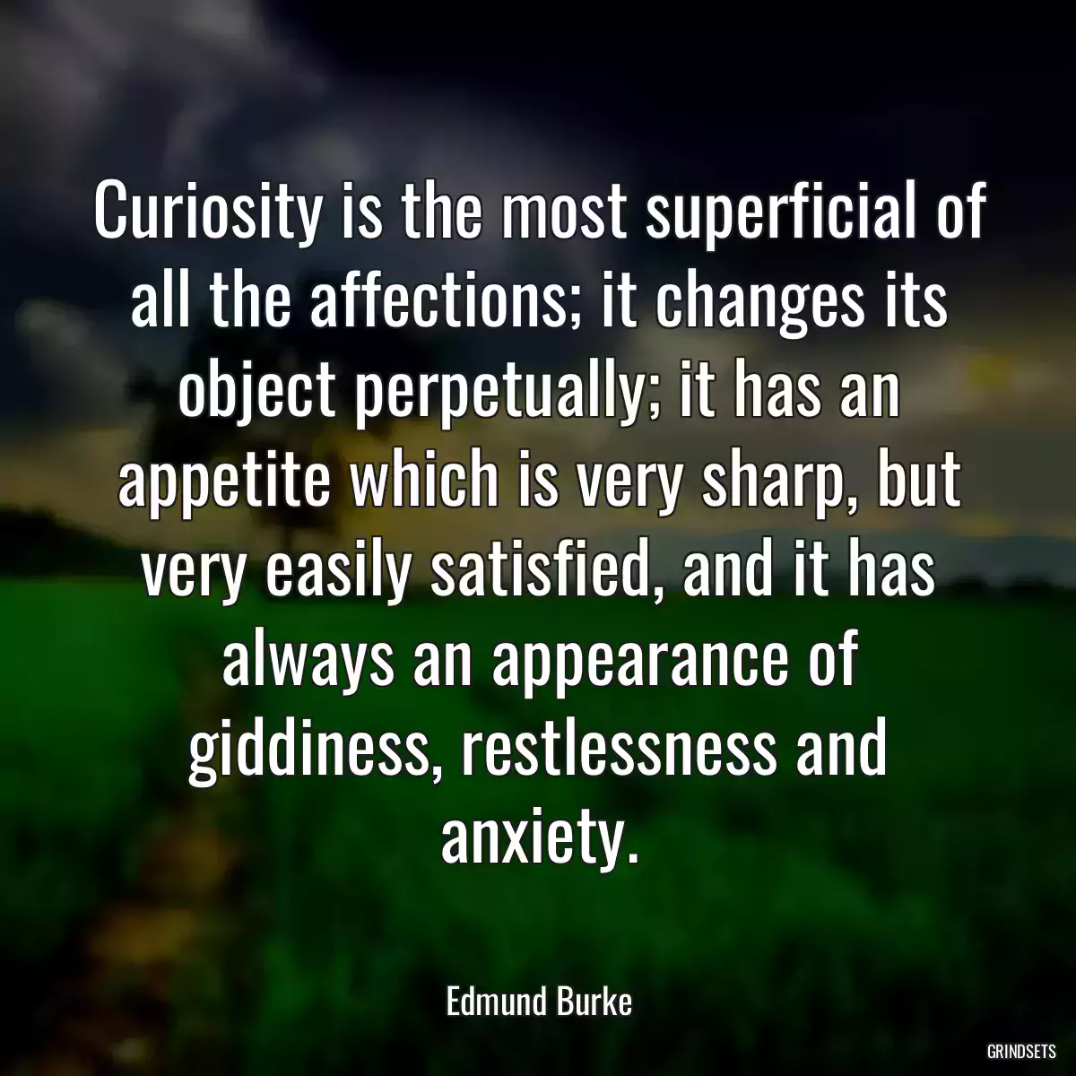 Curiosity is the most superficial of all the affections; it changes its object perpetually; it has an appetite which is very sharp, but very easily satisfied, and it has always an appearance of giddiness, restlessness and anxiety.