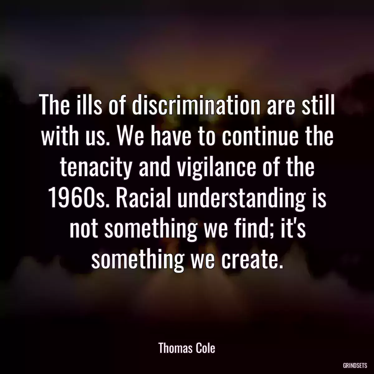 The ills of discrimination are still with us. We have to continue the tenacity and vigilance of the 1960s. Racial understanding is not something we find; it\'s something we create.