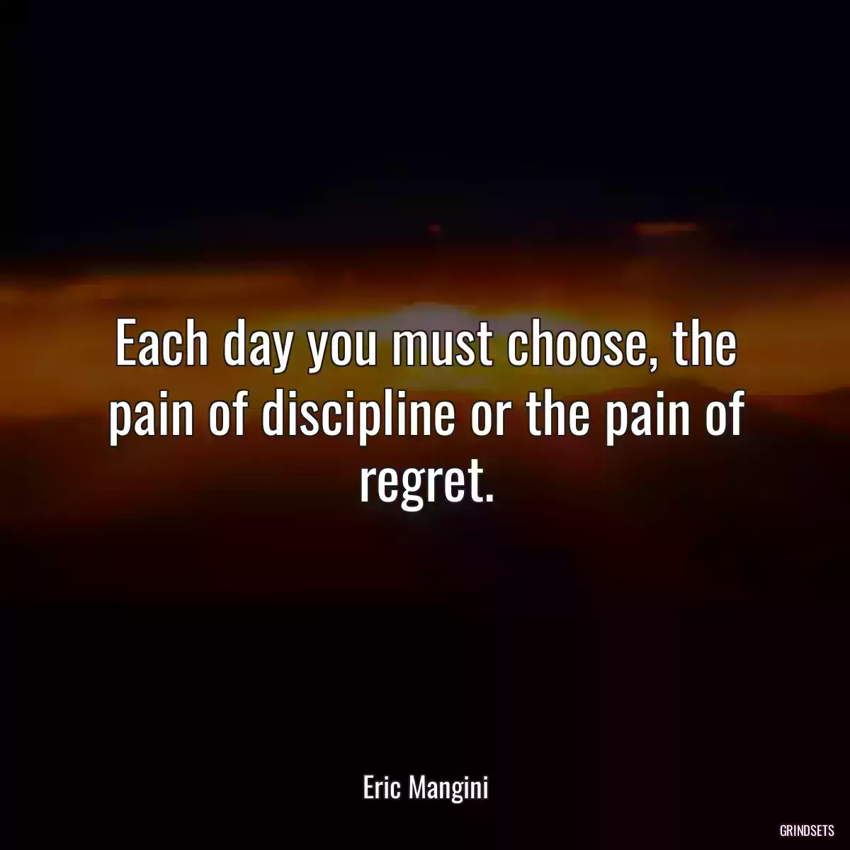 Each day you must choose, the pain of discipline or the pain of regret.