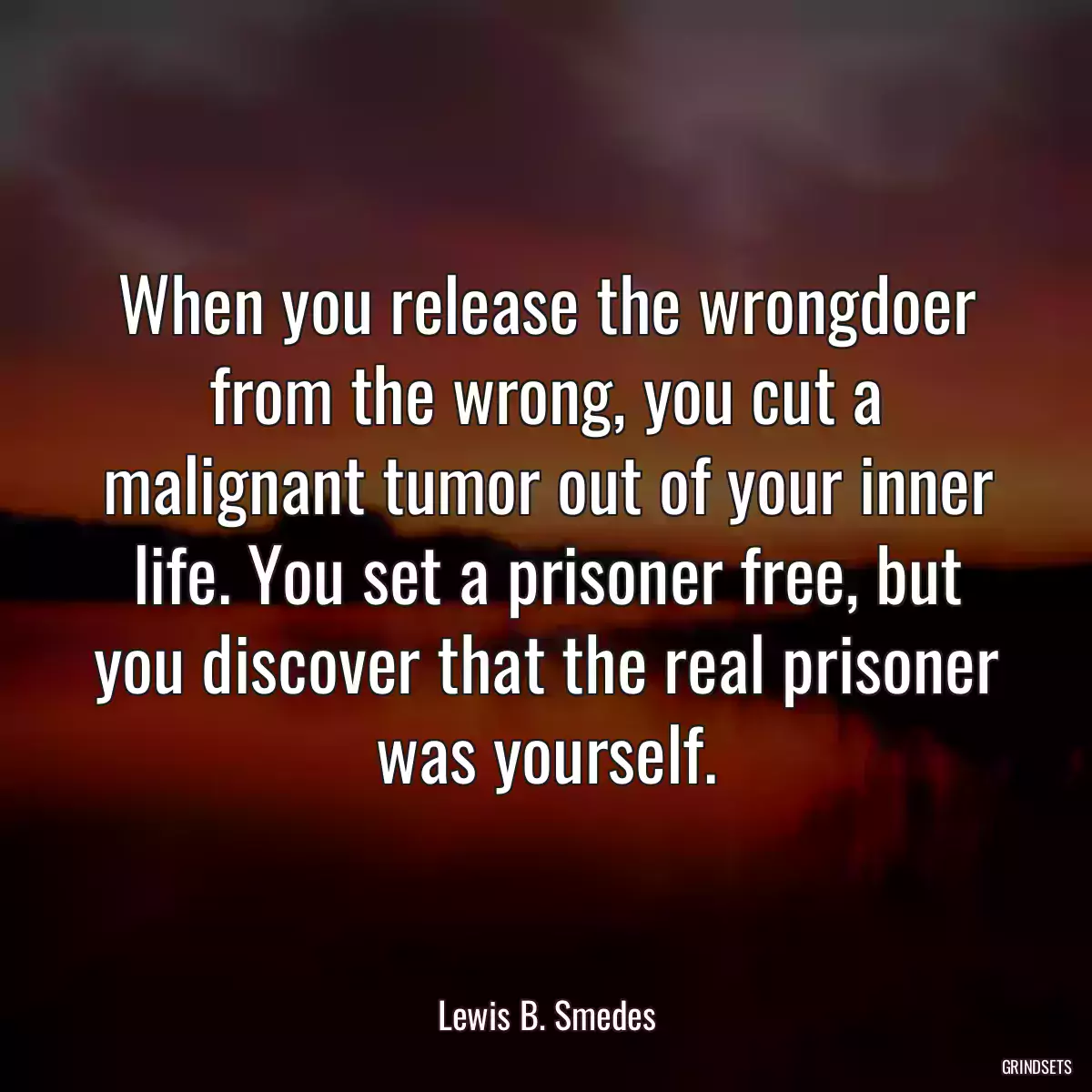 When you release the wrongdoer from the wrong, you cut a malignant tumor out of your inner life. You set a prisoner free, but you discover that the real prisoner was yourself.