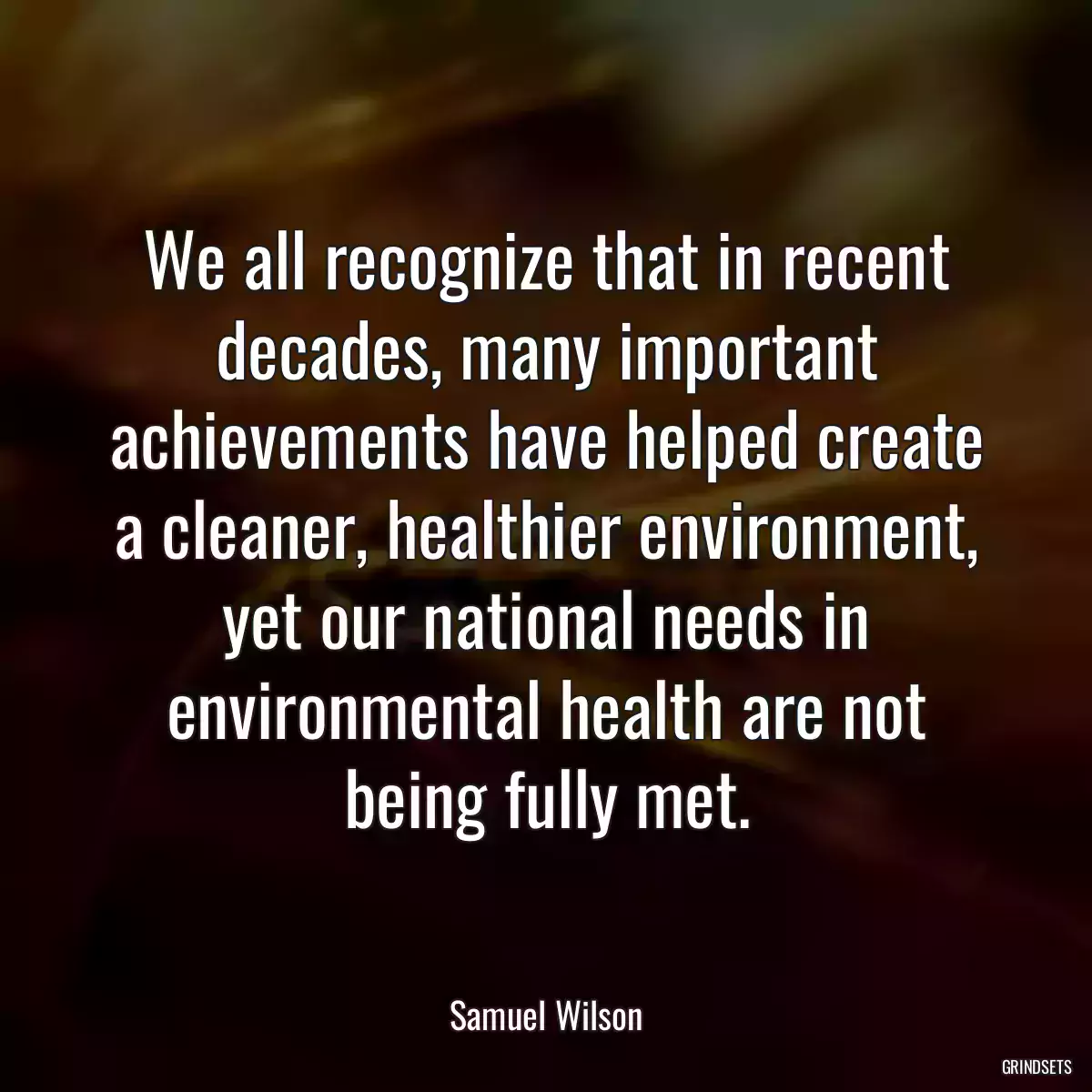 We all recognize that in recent decades, many important achievements have helped create a cleaner, healthier environment, yet our national needs in environmental health are not being fully met.