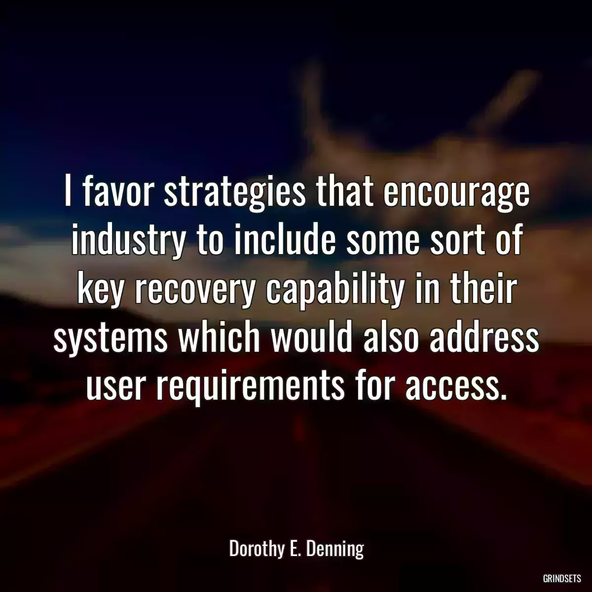 I favor strategies that encourage industry to include some sort of key recovery capability in their systems which would also address user requirements for access.