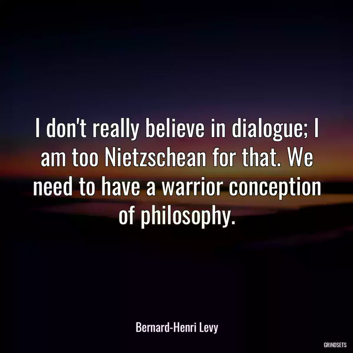 I don\'t really believe in dialogue; I am too Nietzschean for that. We need to have a warrior conception of philosophy.