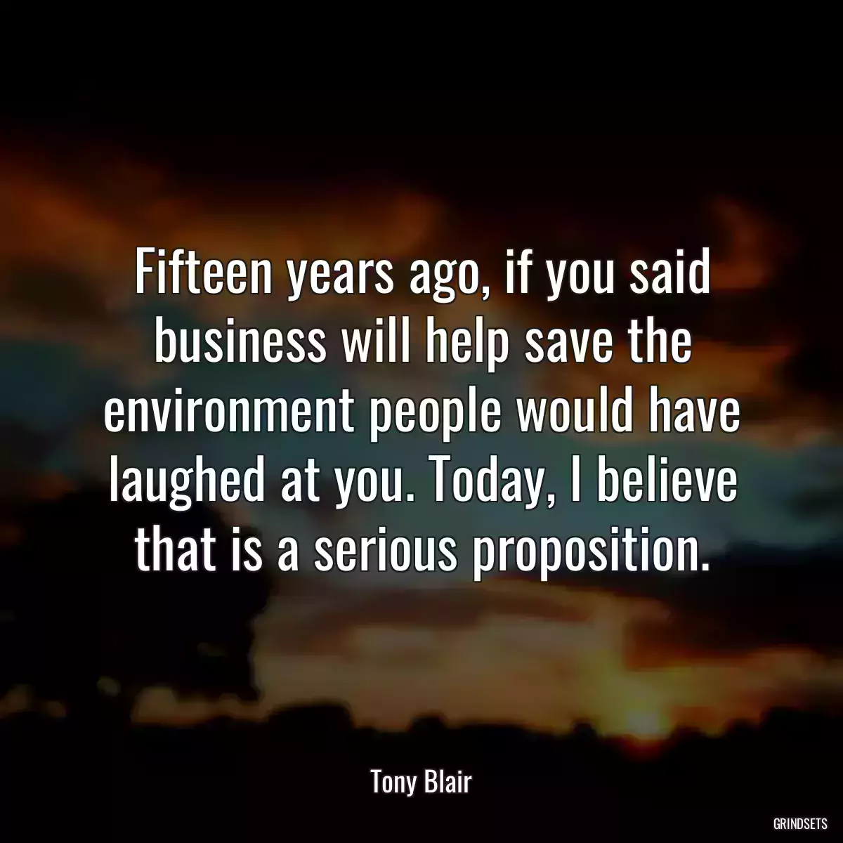 Fifteen years ago, if you said business will help save the environment people would have laughed at you. Today, I believe that is a serious proposition.