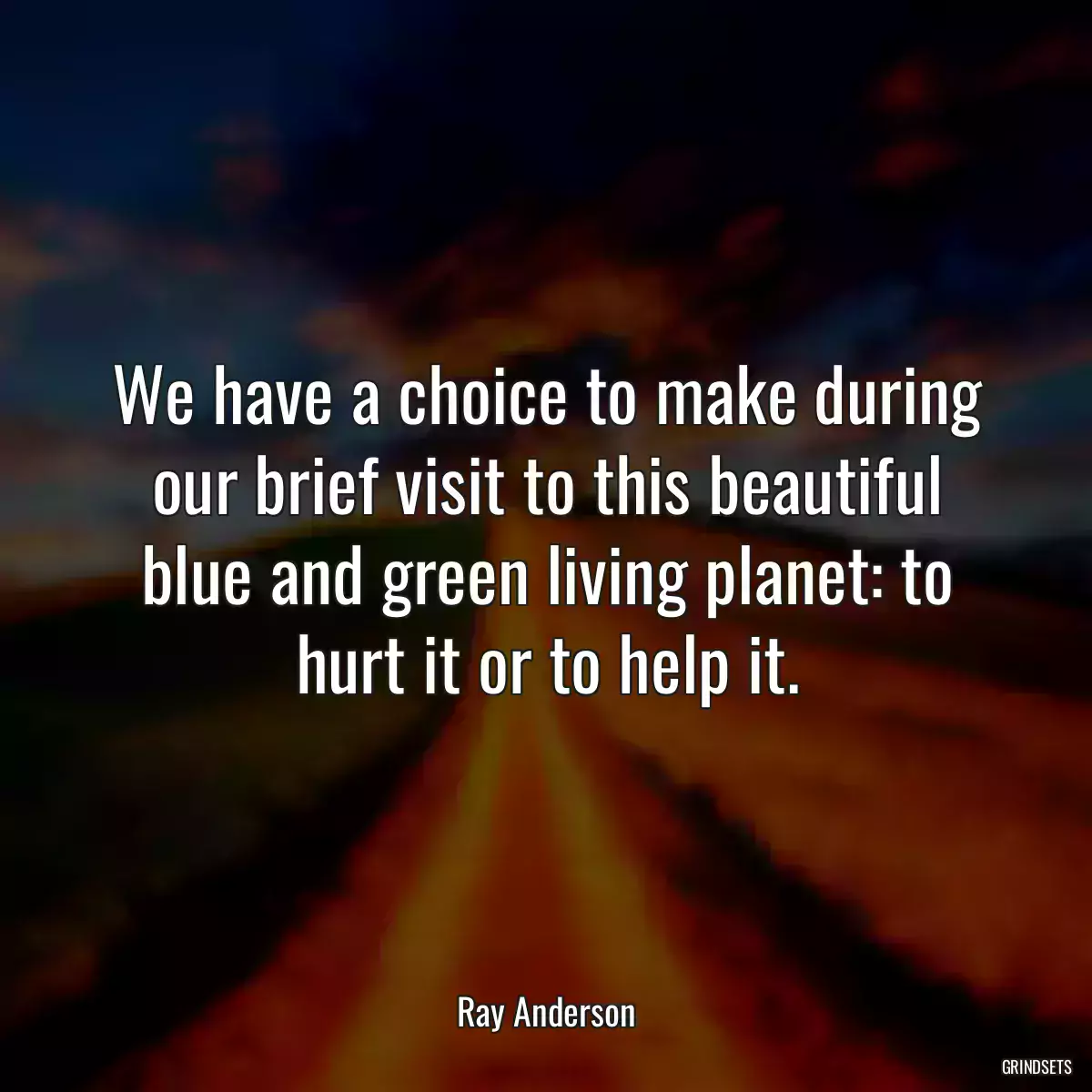 We have a choice to make during our brief visit to this beautiful blue and green living planet: to hurt it or to help it.