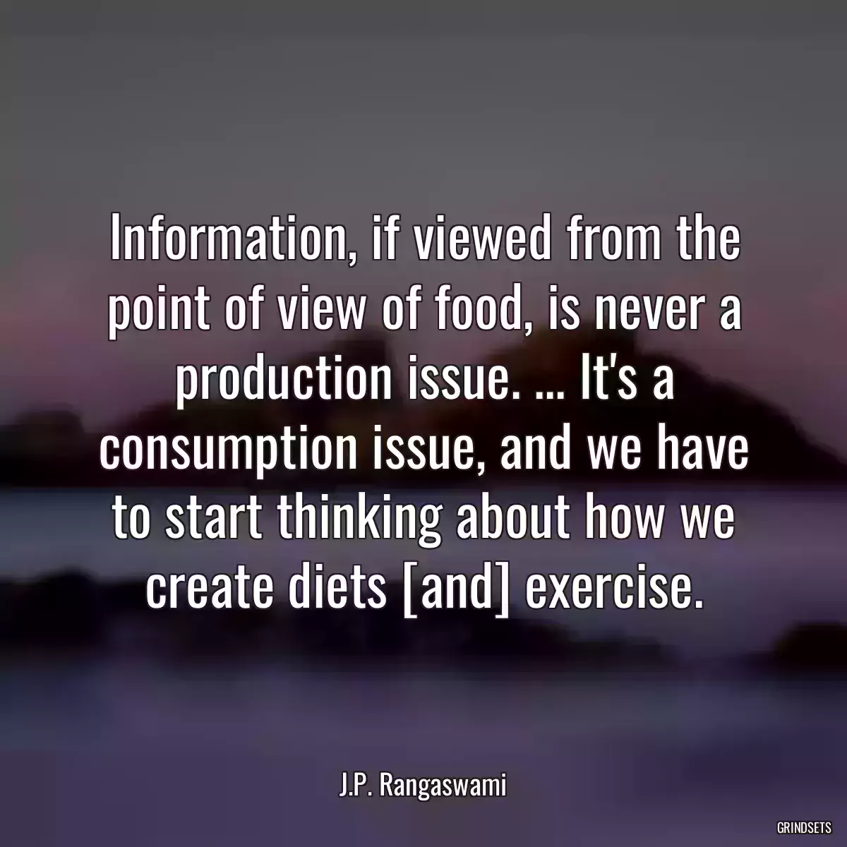 Information, if viewed from the point of view of food, is never a production issue. ... It\'s a consumption issue, and we have to start thinking about how we create diets [and] exercise.