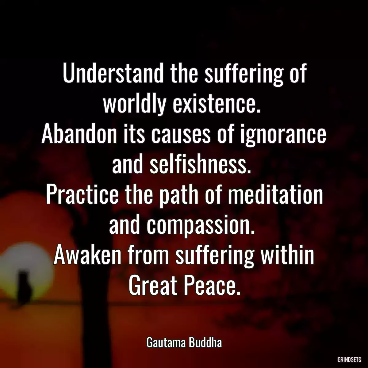 Understand the suffering of worldly existence. 
Abandon its causes of ignorance and selfishness. 
Practice the path of meditation and compassion. 
Awaken from suffering within Great Peace.