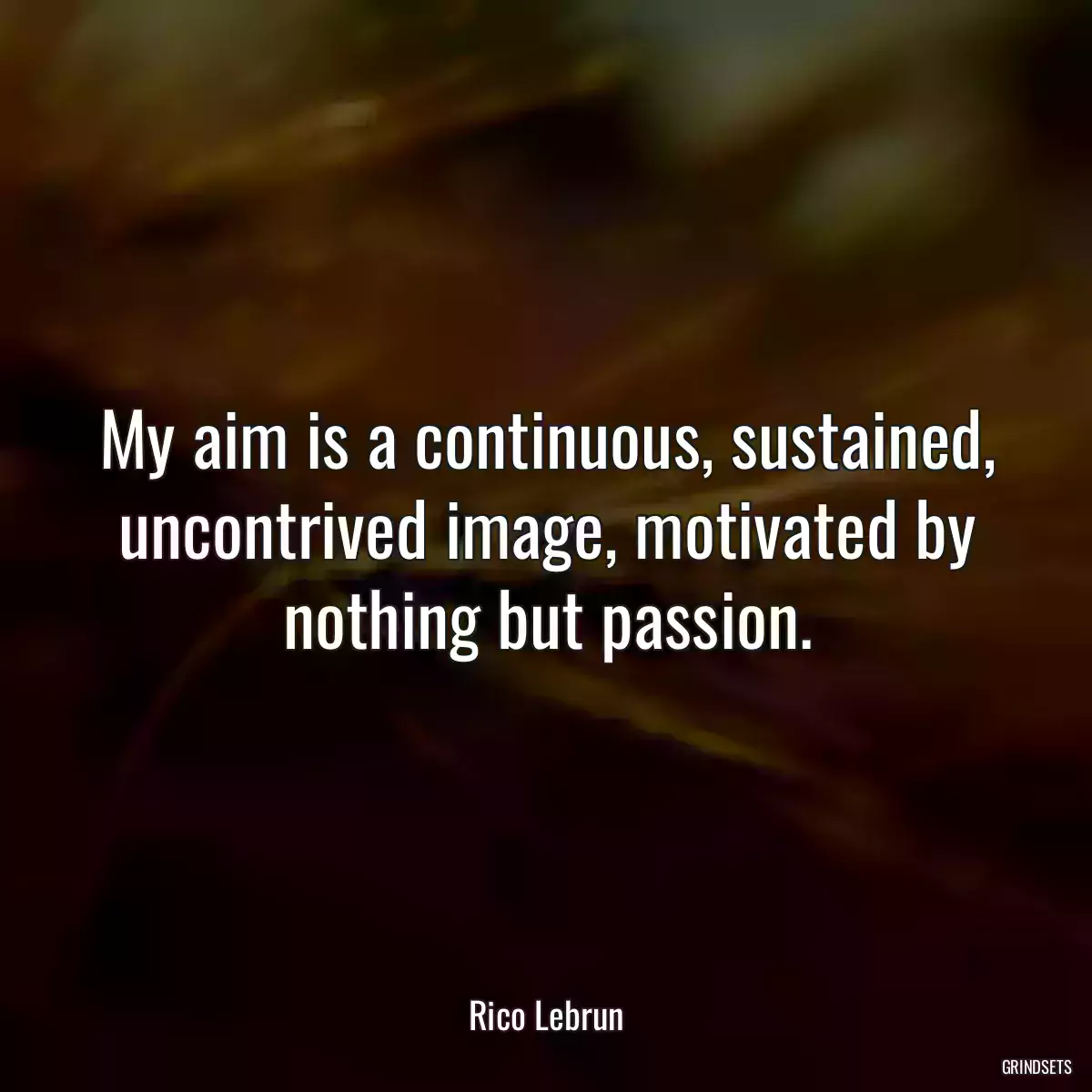 My aim is a continuous, sustained, uncontrived image, motivated by nothing but passion.