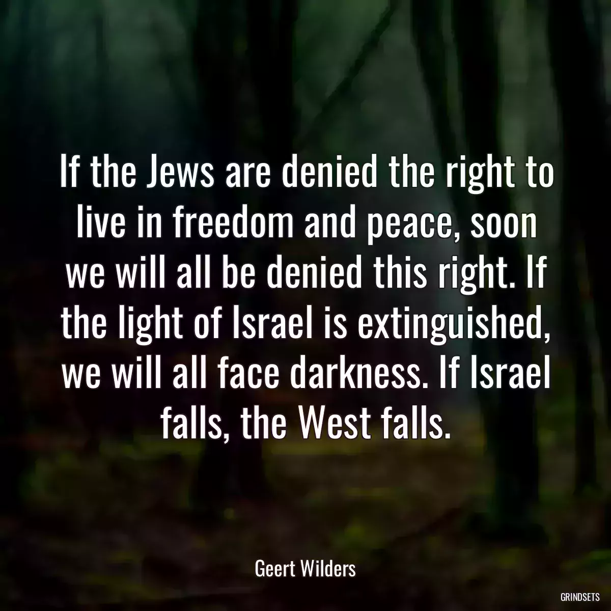 If the Jews are denied the right to live in freedom and peace, soon we will all be denied this right. If the light of Israel is extinguished, we will all face darkness. If Israel falls, the West falls.