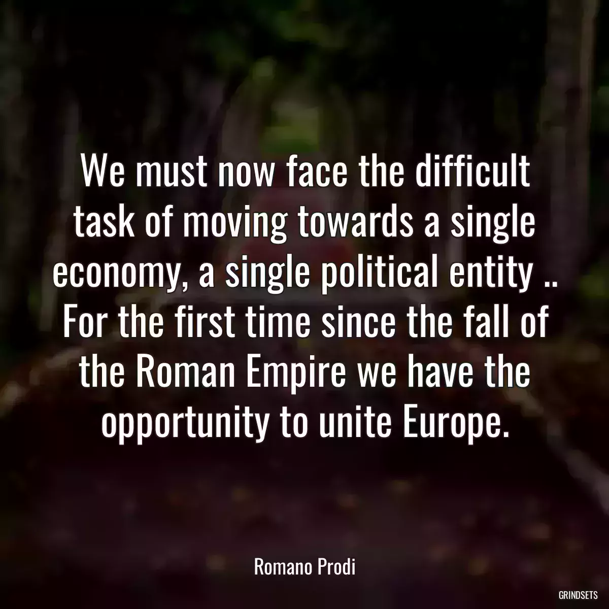 We must now face the difficult task of moving towards a single economy, a single political entity .. For the first time since the fall of the Roman Empire we have the opportunity to unite Europe.